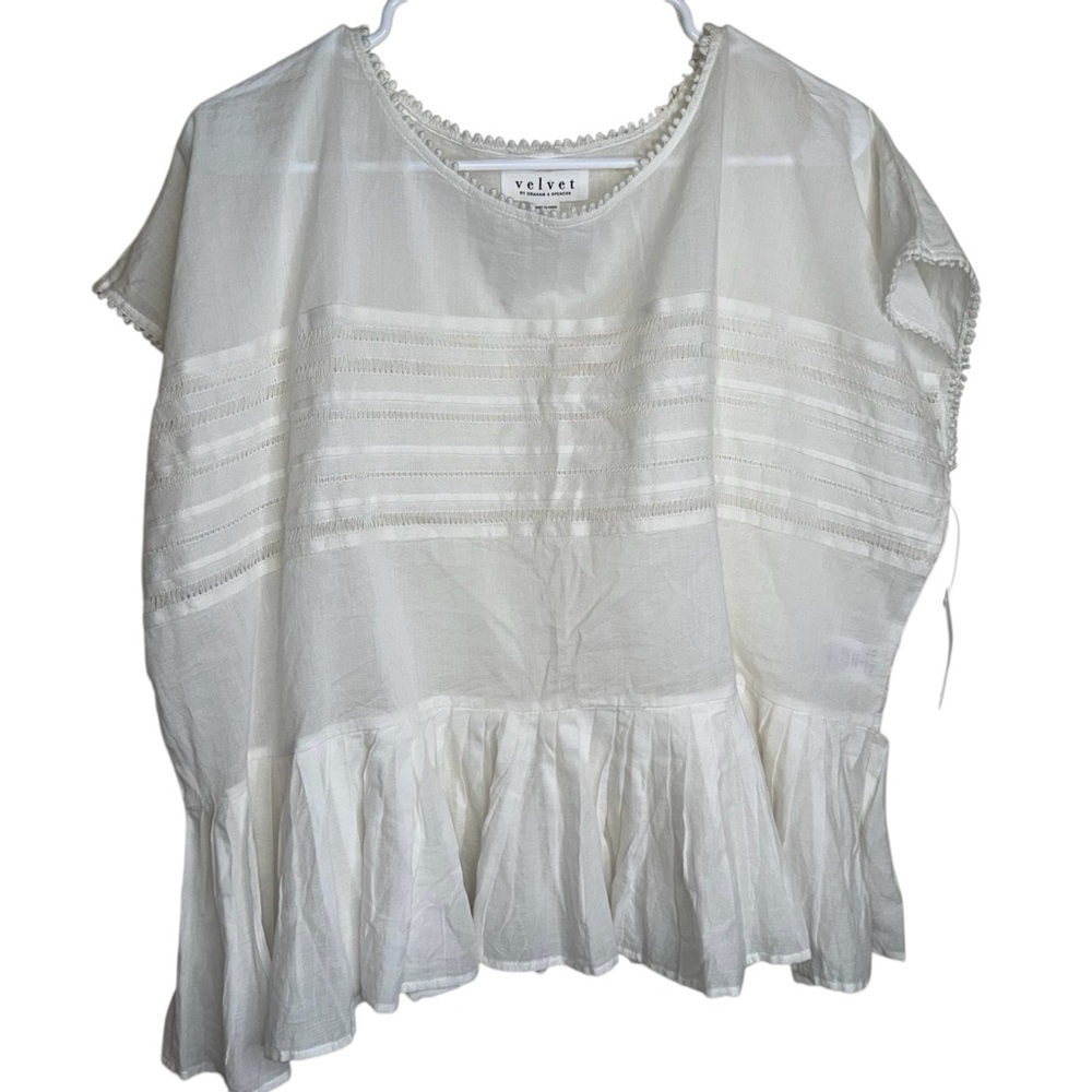 NEW Anthropologie Velvet by Graham and Spencer Madi Top WHITE Peplum Cotton - Picture 16 of 16